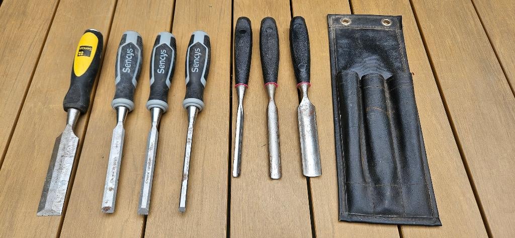 Mooie set Sencys beitels en gutsen in foedraal slagbeitels, Antiek en Kunst, Ophalen of Verzenden