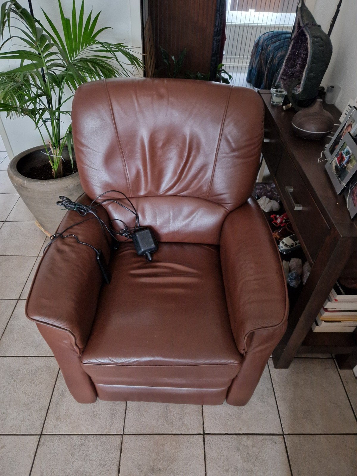 Elektrische Relaxstoel met Lederlook - Comfortabel & Verstel, Ophalen, Gebruikt, Bruin, Leer