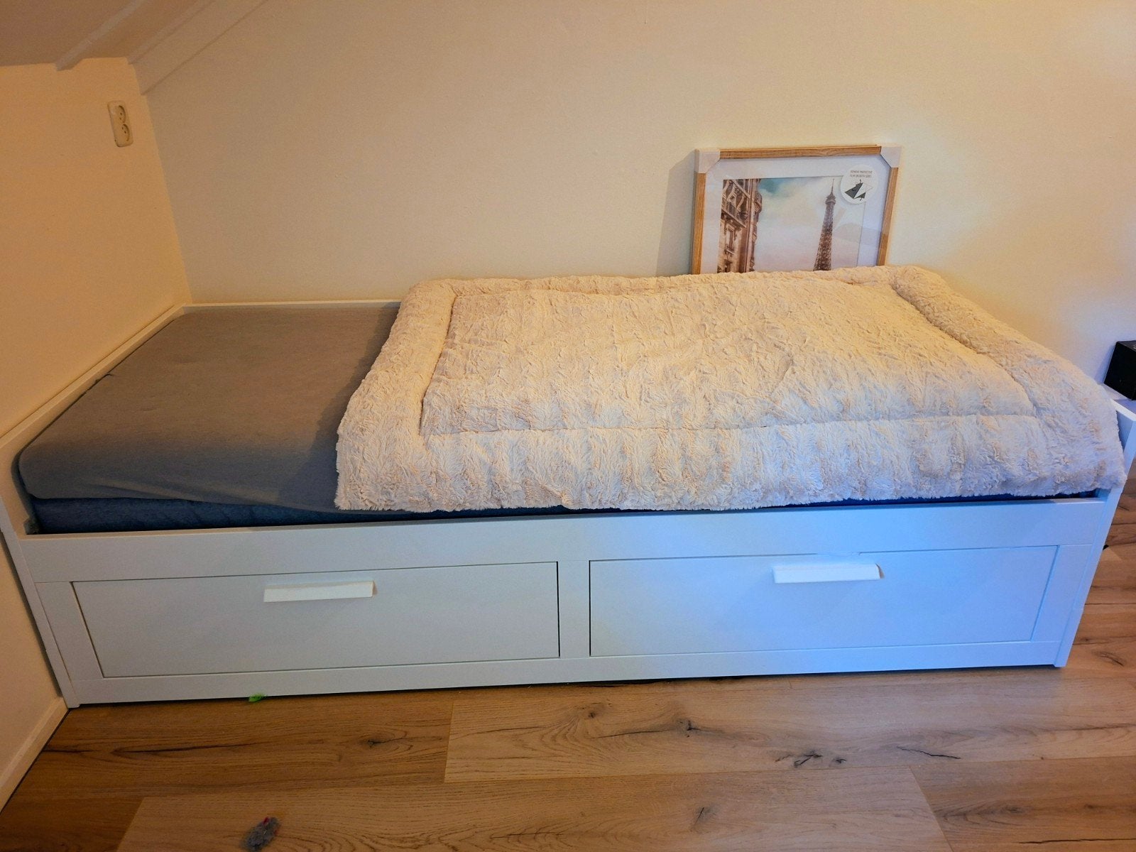 Brimnes 2 pers bedbank met 2 lades 80 x 200 + 2 matrassen, Ophalen, Wit, Tweepersoons, Zo goed als nieuw