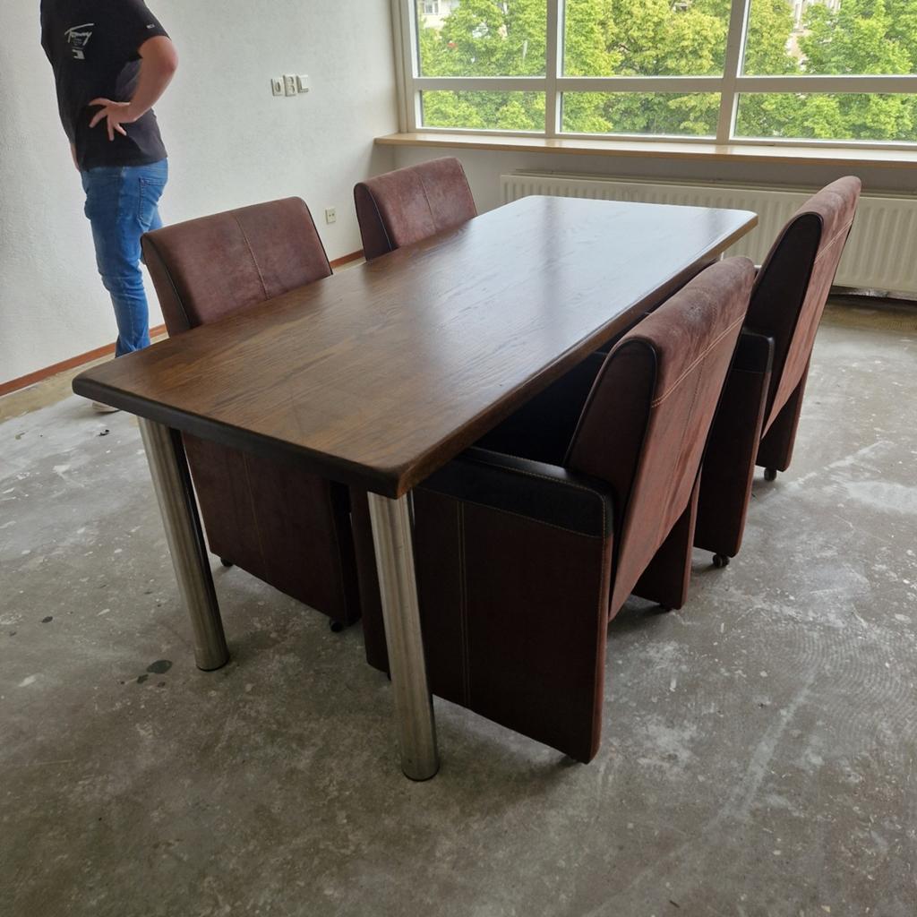 Eetkamertafel met 4 stoelen - 180x80 cm, Overige houtsoorten, Gebruikt, 150 tot 200 cm, Vier personen