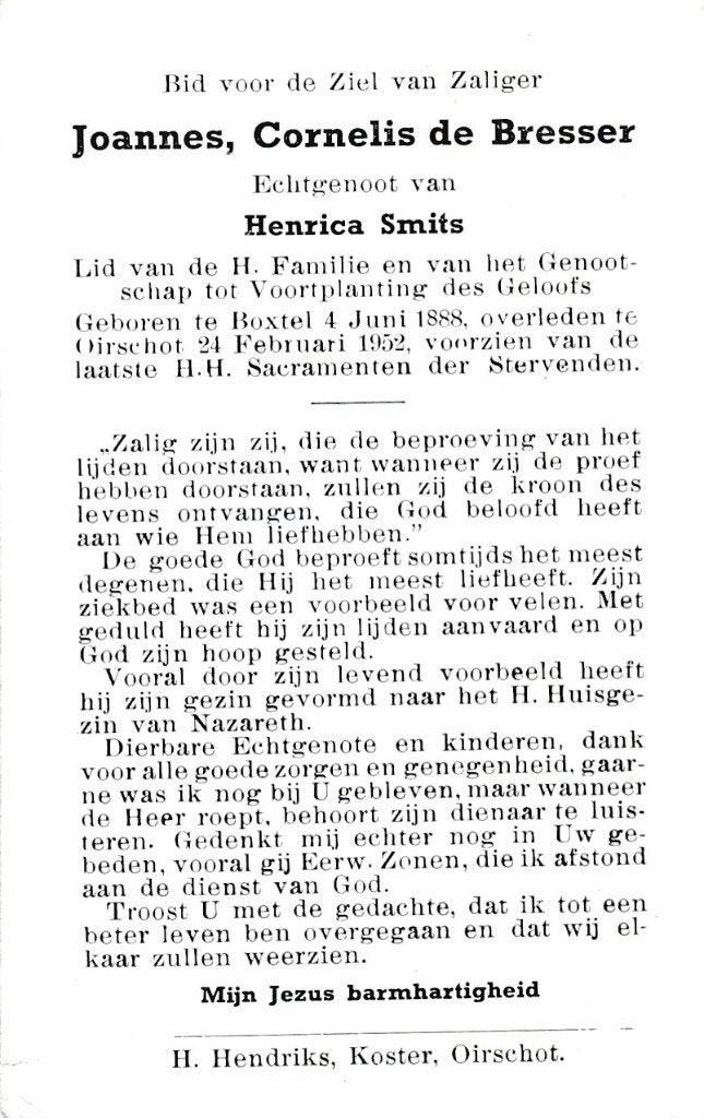 Bresser Joannes 1888 Boxtel 1952 Oirschot, Ophalen of Verzenden