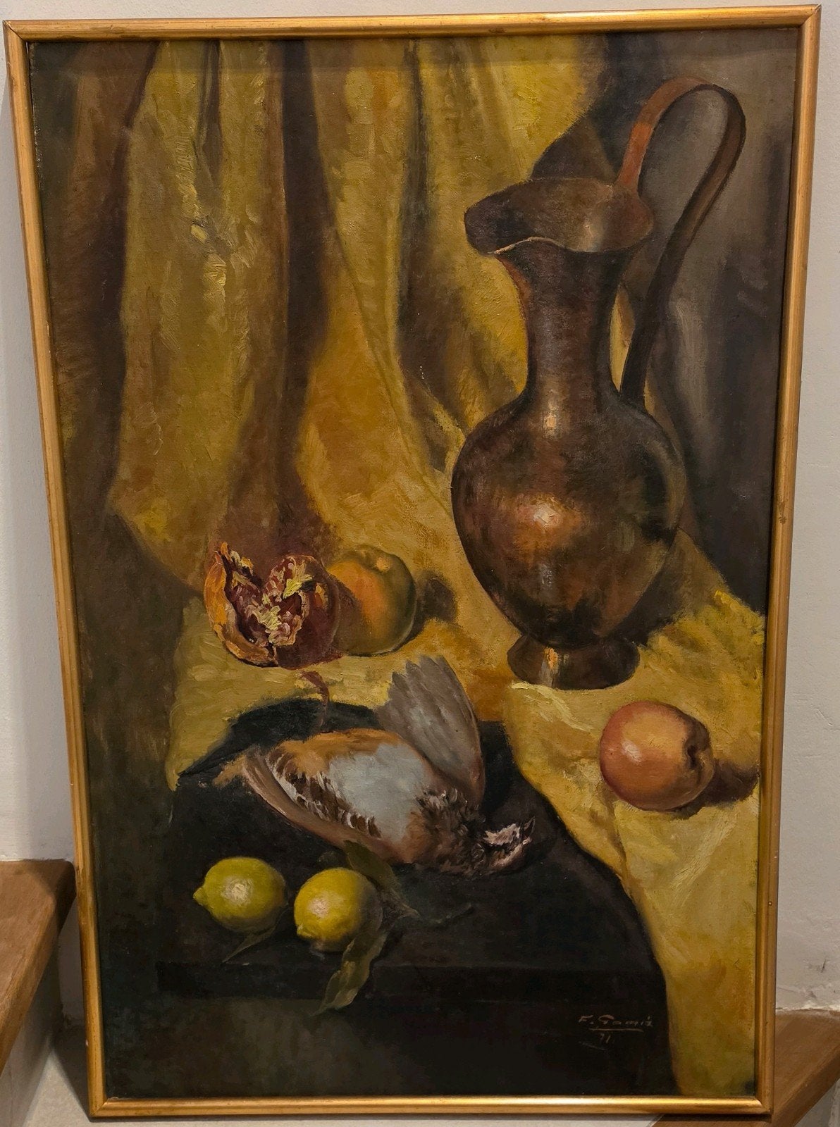 olieverf schilderij Spaanse kunstenaar, Antiek en Kunst, Ingelijst, Doek, Expressionistisch, Stilleven