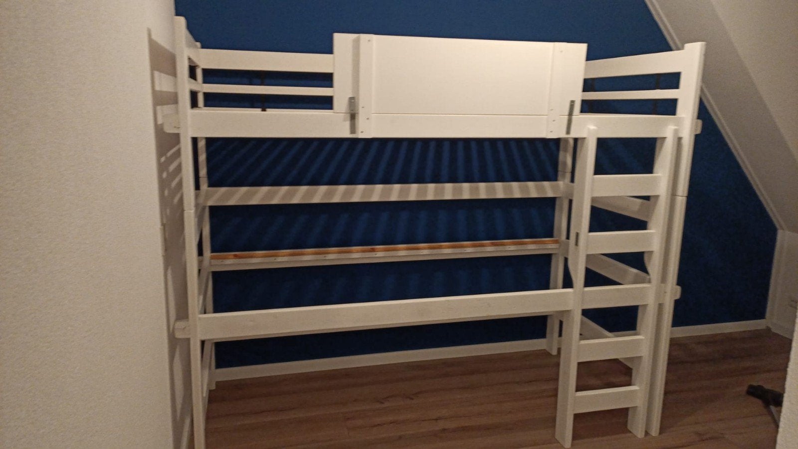 Witte hoogslaper met trapje - Dubbel bed, Ophalen, Gebruikt, Tweepersoons, 200 cm