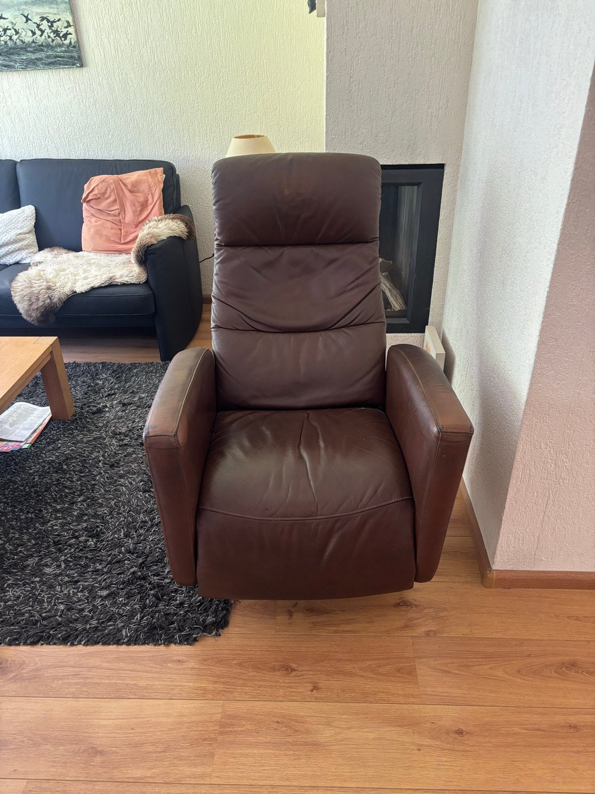 Bruine leren relaxfauteuil - Comfortabel en stijlvol, Gebruikt, Ophalen of Verzenden, 50 tot 75 cm, Leer