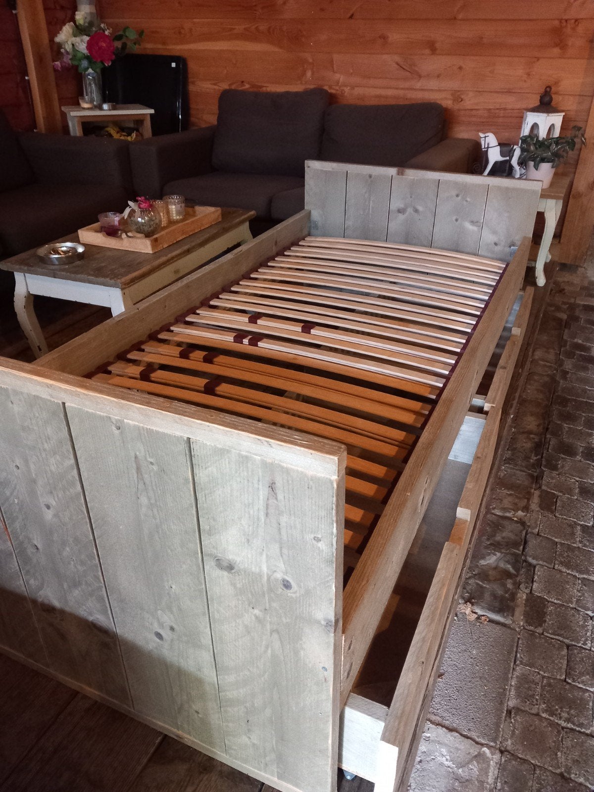 mooi steigerhouten bed 90x200 greywash, Huis en Inrichting, Ophalen, 90 cm, Eenpersoons, Steigerhout