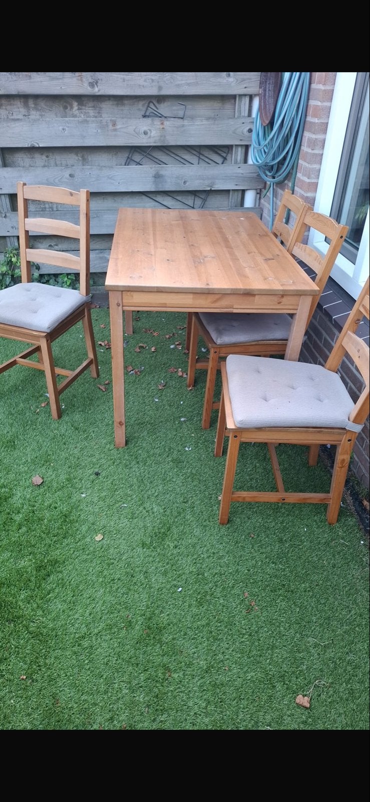 Houten tuintafel met 4 stoelen, Tuin en Terras, Tuintafels, Ophalen, Gebruikt, Rechthoekig, Hout
