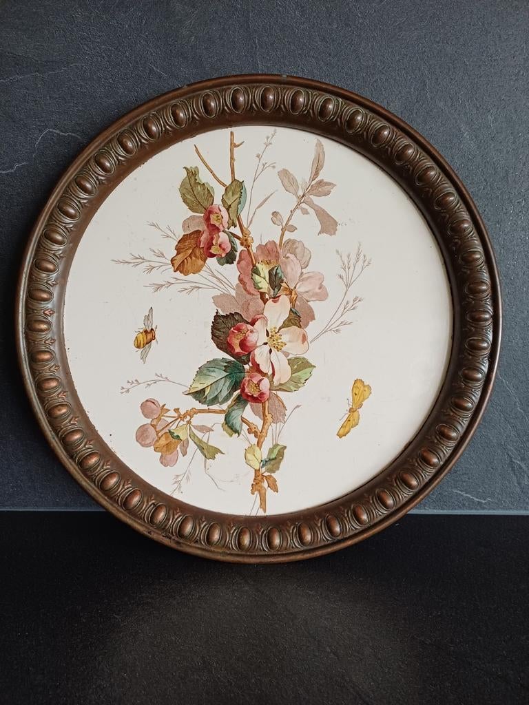 Antiek Art Nouveau Schaal Dienblad Koperen Rand Max Dannhorn, Ophalen