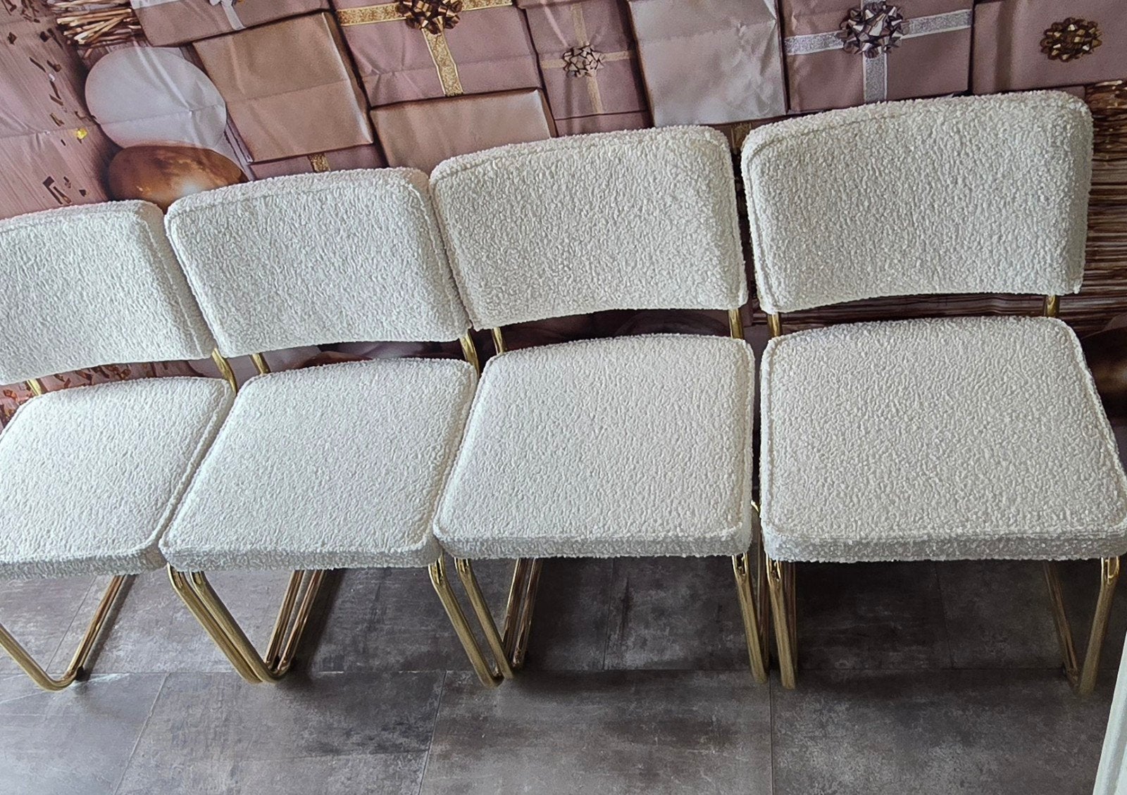 Nieuw! Zuiver Ridge Rib Teddy Goud buisframe stoel 4 stuks s, Ophalen, Nieuw, Wit, Vier