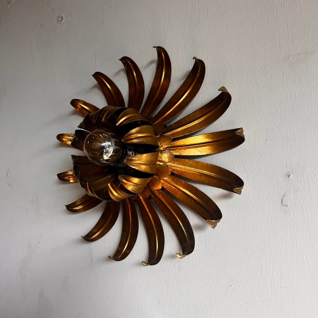 Messing palm leaf wandlamp plafondlamp vintage Regency, Overige materialen, Vintage, Ophalen of Verzenden, Zo goed als nieuw