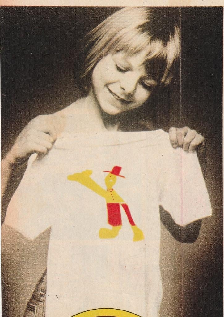 Retro reclame 1975 Bi-Fi worstjes jongetje t-shirt, Verzenden, Overige typen
