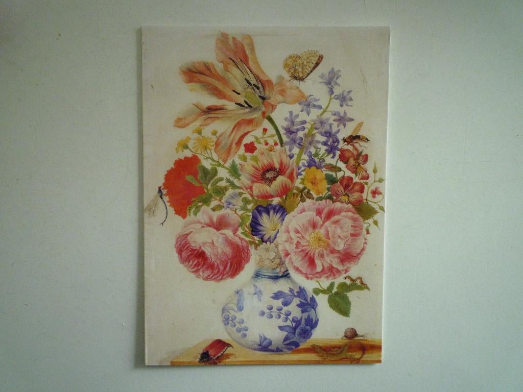 Kunstkaart boeket bloemen chinese vaas papaver anjer rozen, Verzamelen, Ophalen of Verzenden, Voor 1920, Overige thema's