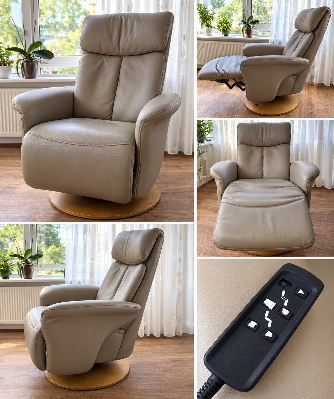 Leren relaxfauteuil met elektrische verstelling, Ophalen, Gebruikt, 100 tot 125 cm, Modern, Comfort