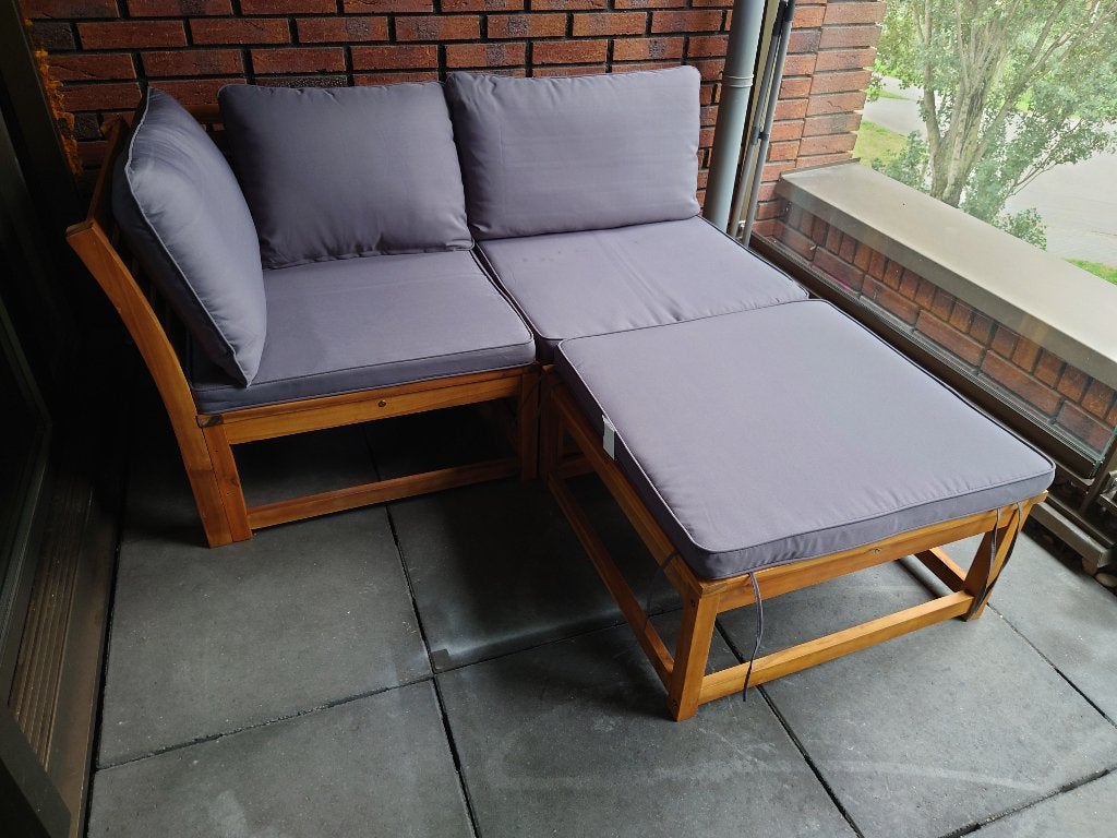 lougeset met voetenbank/ tafel met afdekhoes, Tuin en Terras, Ophalen, 4 zitplaatsen, Hardhout, Bank
