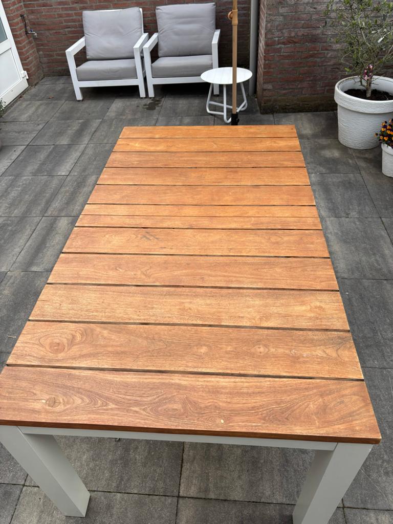 Uitschuifbare tuintafel - Hout en Aluminium, Tuin en Terras, Ophalen, Gebruikt, Rechthoekig, Hout