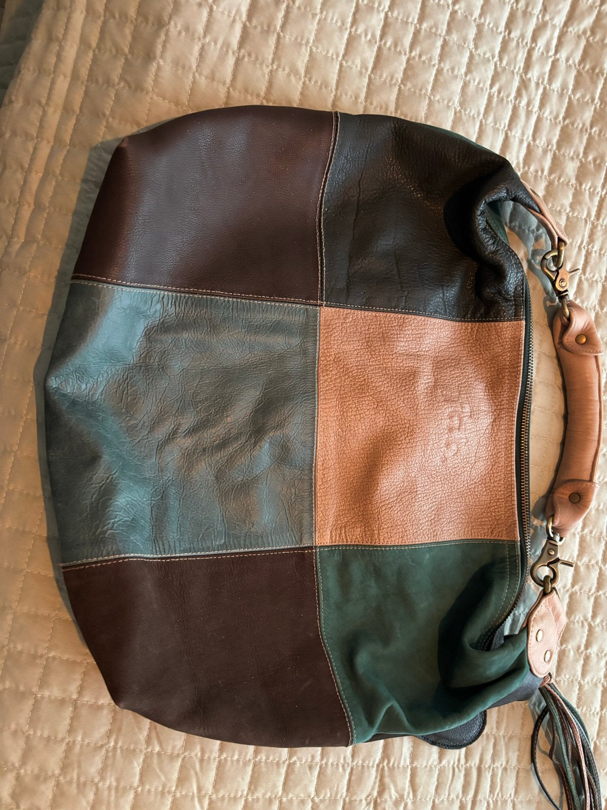 Fab. Patchwork Leren Schoudertas - Uniek & Stijlvol, Ophalen of Verzenden, Gebruikt, Overige kleuren, Schoudertasje