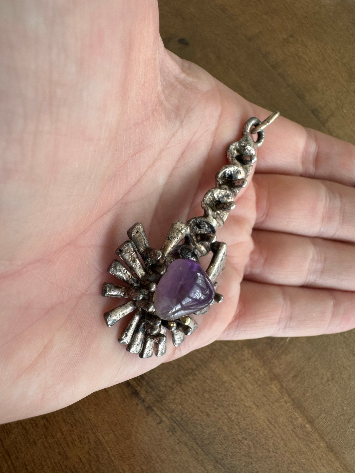 Grote Zilveren Hanger met Amethist Steen, Gebruikt, Overige voorstellingen, Ophalen of Verzenden, Met edelsteen