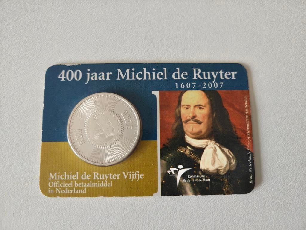 400 jaar zilveren herdenkingsmunt 5 euro Michiel de Ruyter, Ophalen of Verzenden, Koningin Beatrix, Euro's