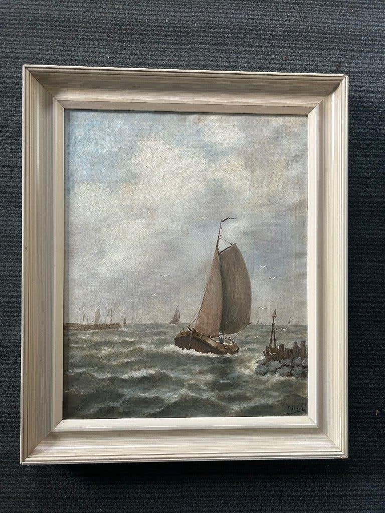 Maritiem schilderij op doek A Hoff, Antiek en Kunst, Maritiem / water, Nederlandse school, Doek, Ophalen of Verzenden