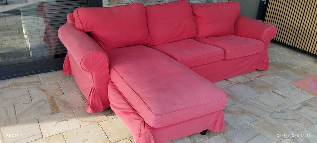 Ikea  EKTORP

rode hoekbank met chaise longue, Ophalen, 250 tot 300 cm, Gebruikt, Hoekbank