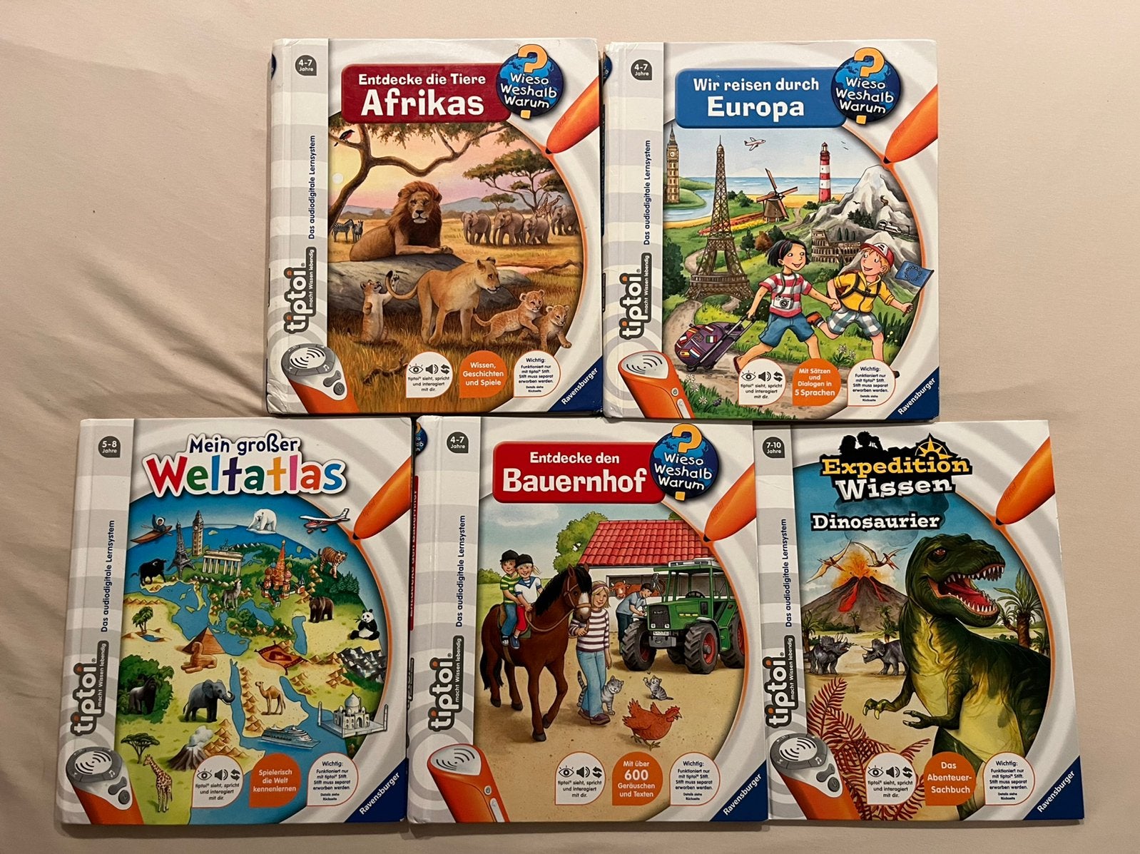 5 tiptoi boeken europa afrika dino boerderij wereldatlas, Ophalen of Verzenden, Zo goed als nieuw