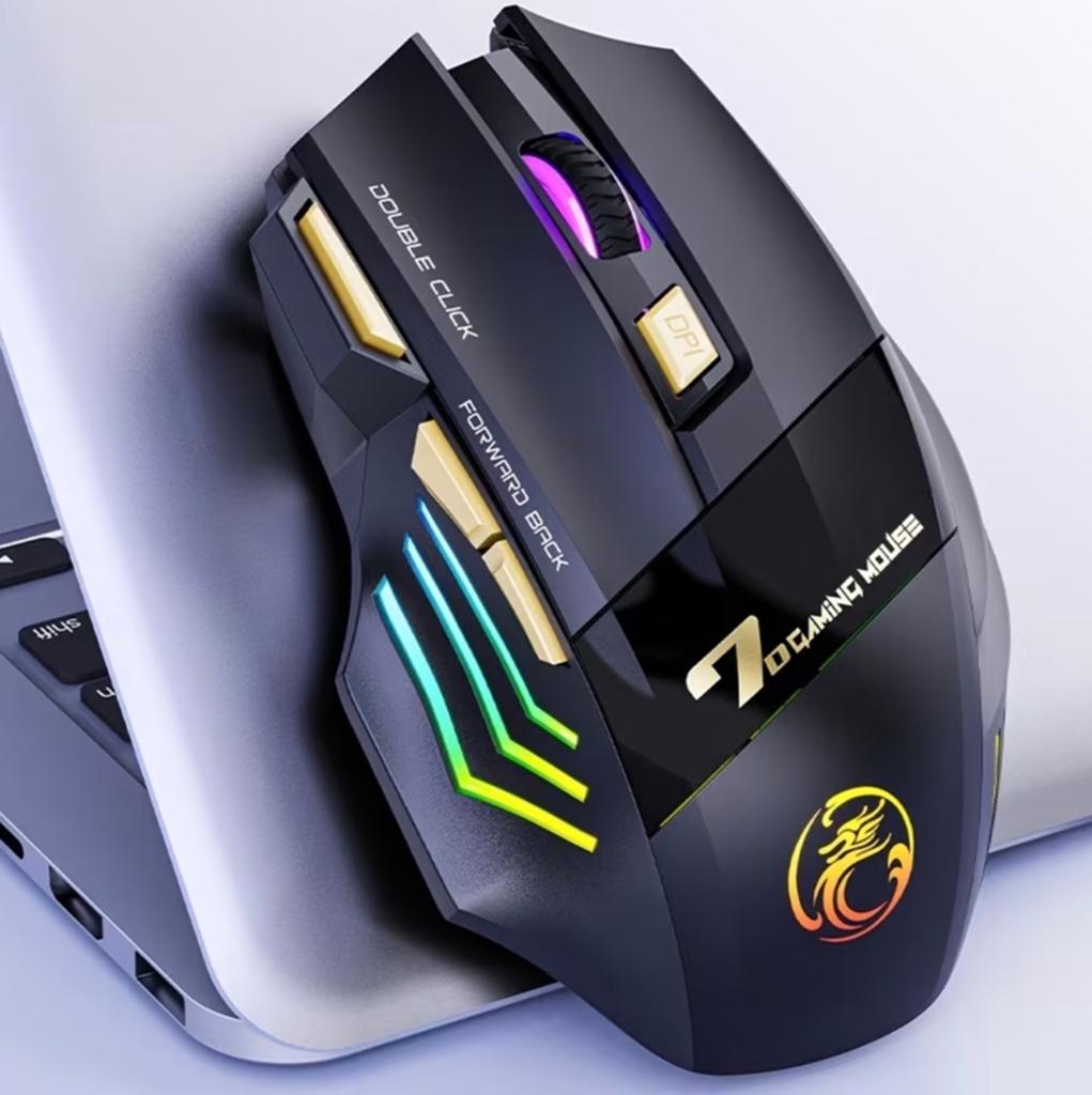 USB Oplaadbare Gaming Muis 7 Knoppen RGB Draadloos Stil, Computers en Software, Muizen, Rechtshandig, Muis, Ergonomisch, Nieuw