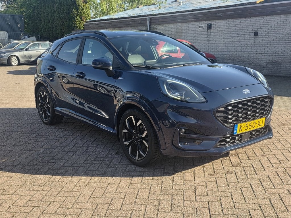 Ford Puma 1.0 EB Hyb ST-Line X, 155pk stoel verw, dodehoek d, Voorwielaandrijving, Blauw, 23 km/l, Origineel Nederlands