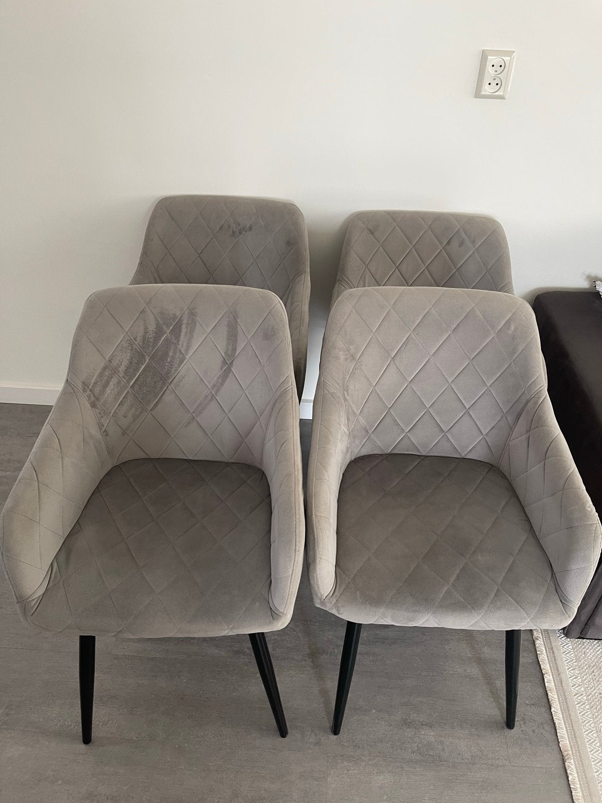 4 eetkamerstoelen velvet grijs, Ophalen of Verzenden