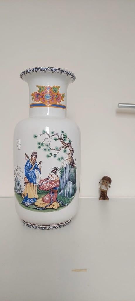 Vintage XXL grote Chinese oosterse beeld vaas 39 hoog groot, Tuin en Terras, Bloempotten, Zo goed als nieuw, Aardewerk, Binnen