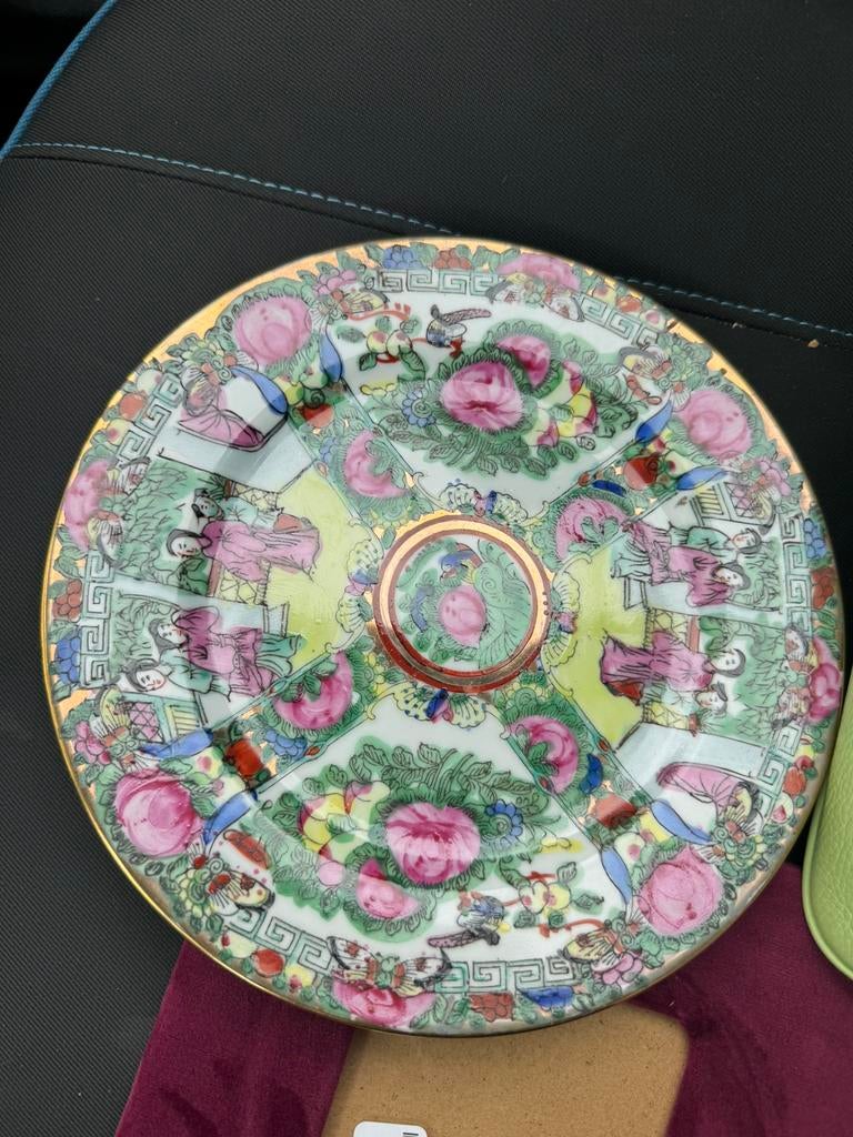 Antiek Chinees Rose Medallion handgeschilderd porselein bord, Ophalen of Verzenden