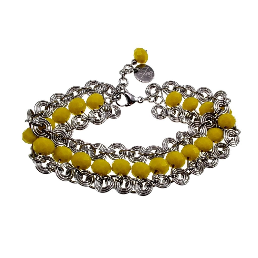 Armband Dames RVS Brede Spiralen Armband + Gele Oostenrijks, Staal, Birgitta-Gracht 33, 6465 EL Kerkrade, Nederland, Verzenden