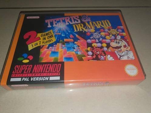 Tetris & Dr. Mario SNES Game Case, Spelcomputers en Games, Games | Nintendo Super NES, Puzzel en Educatief, Verzenden, 2 spelers