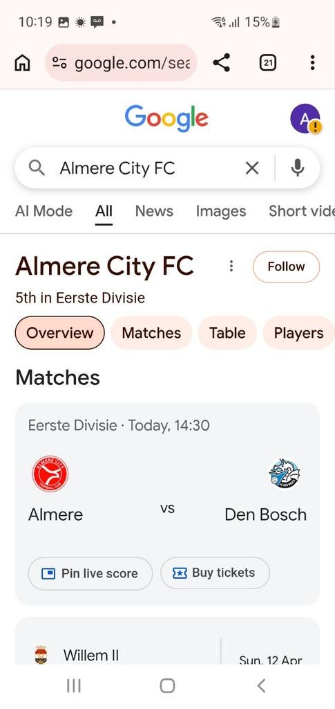 , 2 kaarten almere city - denbosh, vak g rij 4, Tickets en Kaartjes, Kortingen en Cadeaubonnen, Twee personen, Overige soorten