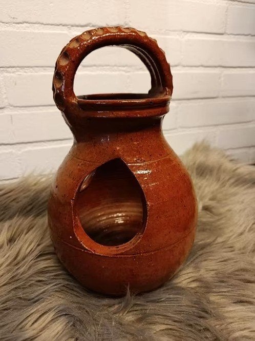 Handgemaakte terracotta pot met handvat, Tuin en Terras, Rond, Ophalen of Verzenden, Zo goed als nieuw, Balkon