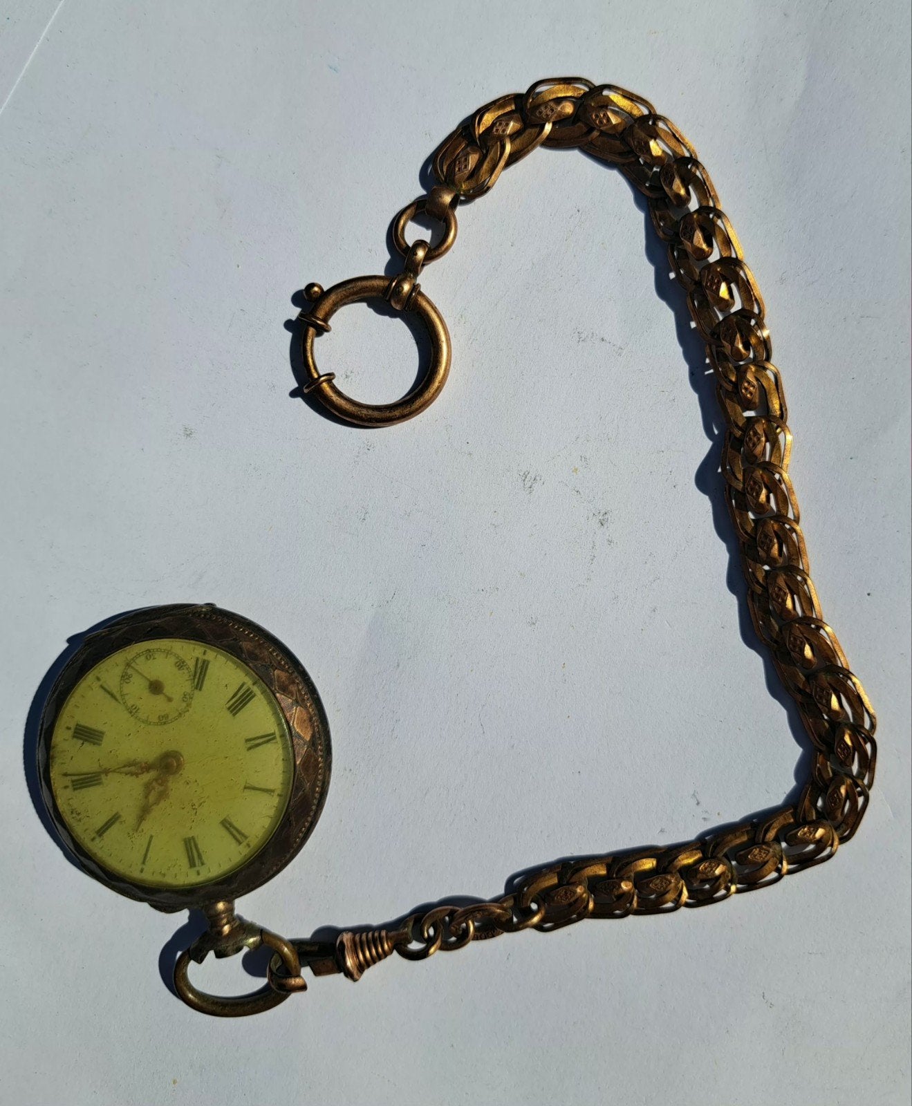 Antiek Zakhorloge met Ketting - Remontoir Cylindre 6 Rubis, Overige merken, Met ketting, Zakhorloge, Ophalen of Verzenden