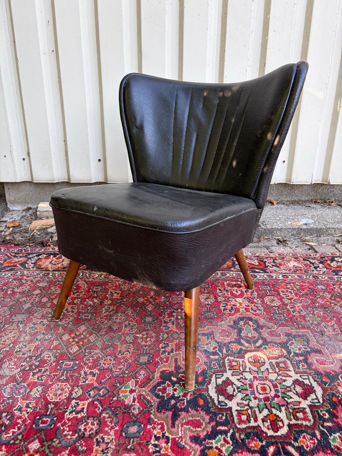 Vintage Cocktail Fauteuil - Zwart Kunstleer, Ophalen