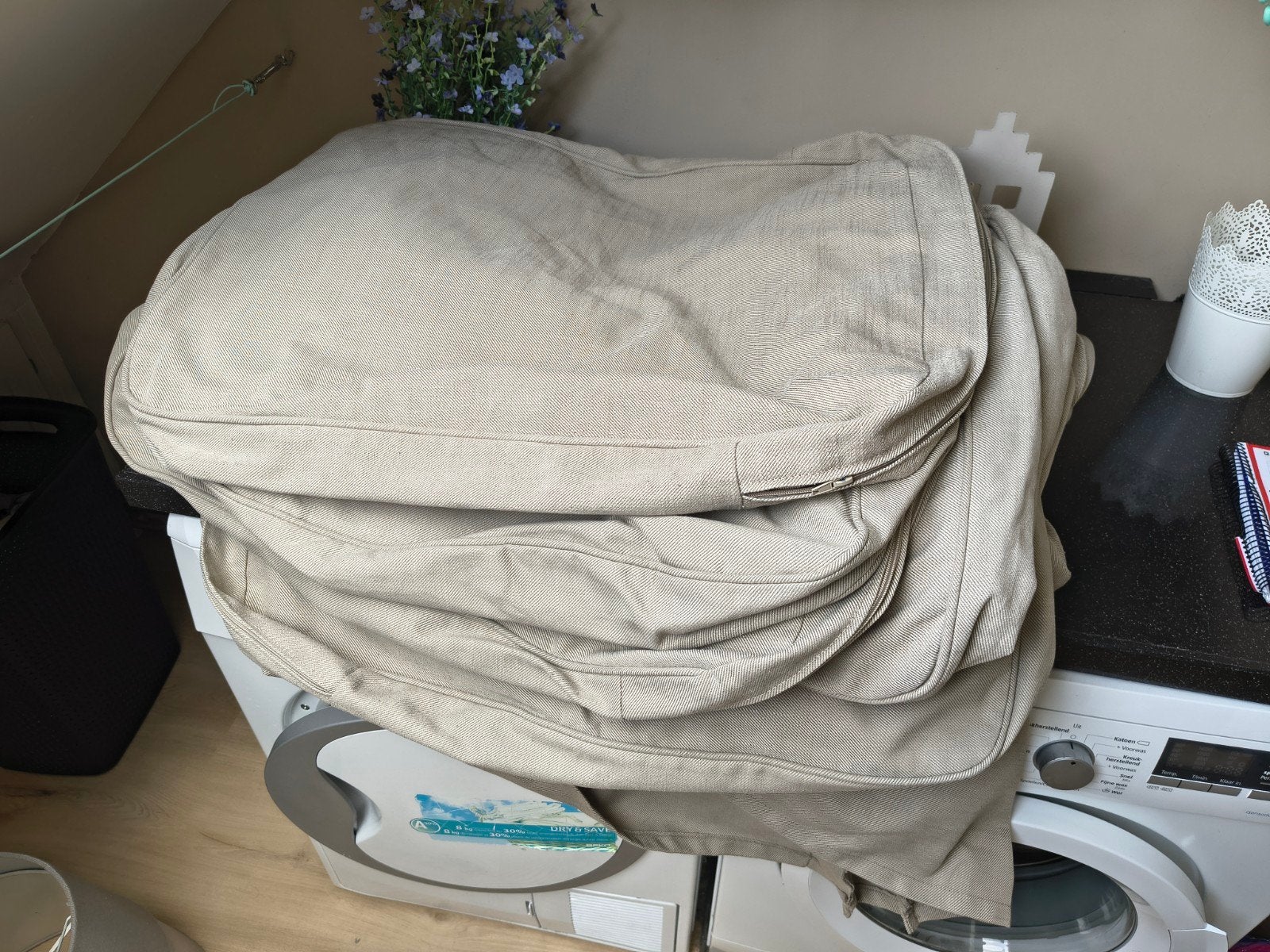 Te koop ikea ektorp bankhoezen 3 zits nordvalla donkerbeige, Huis en Inrichting, Banken | Bankstellen, Ophalen, Gebruikt
