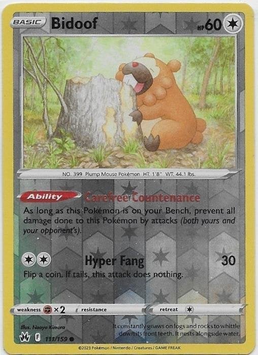 Crown Zenith,  Bidoof [reverse] 111/159, Verzenden, Nieuw, Losse kaart