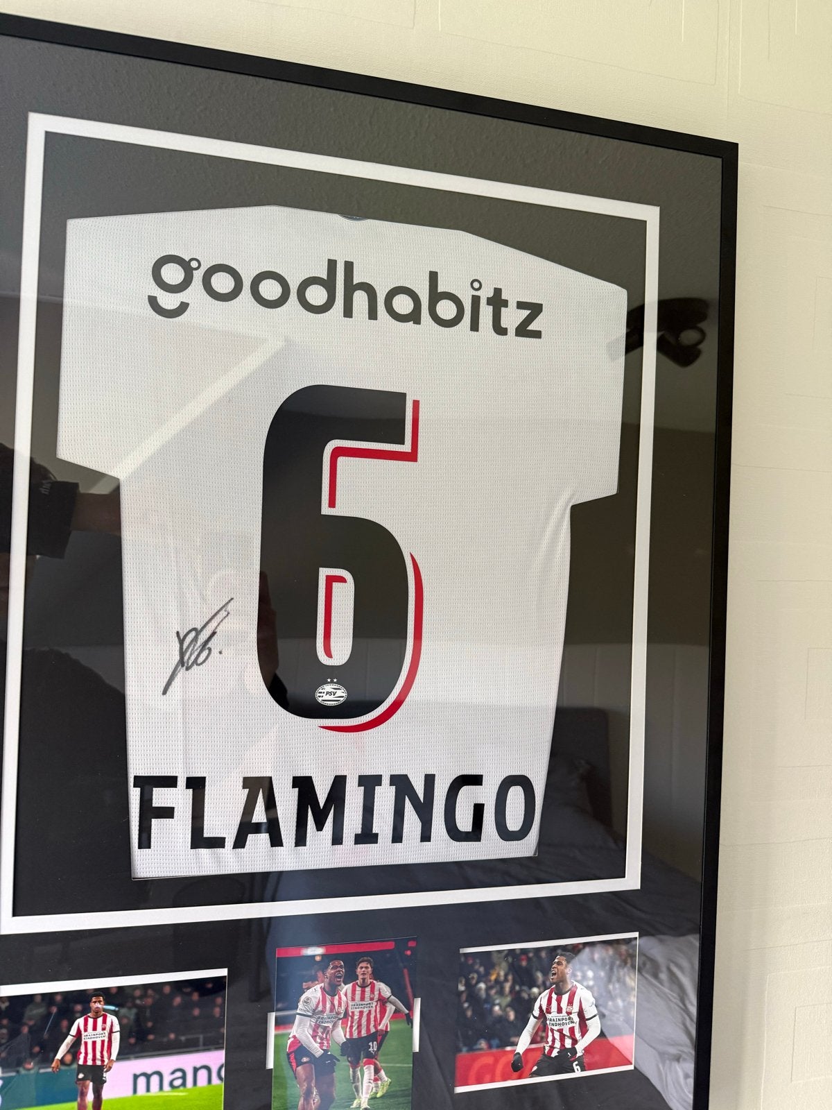 Gesigneerd PSV Flamingo shirt ingelijst, Ophalen, Zo goed als nieuw, PSV, Shirt