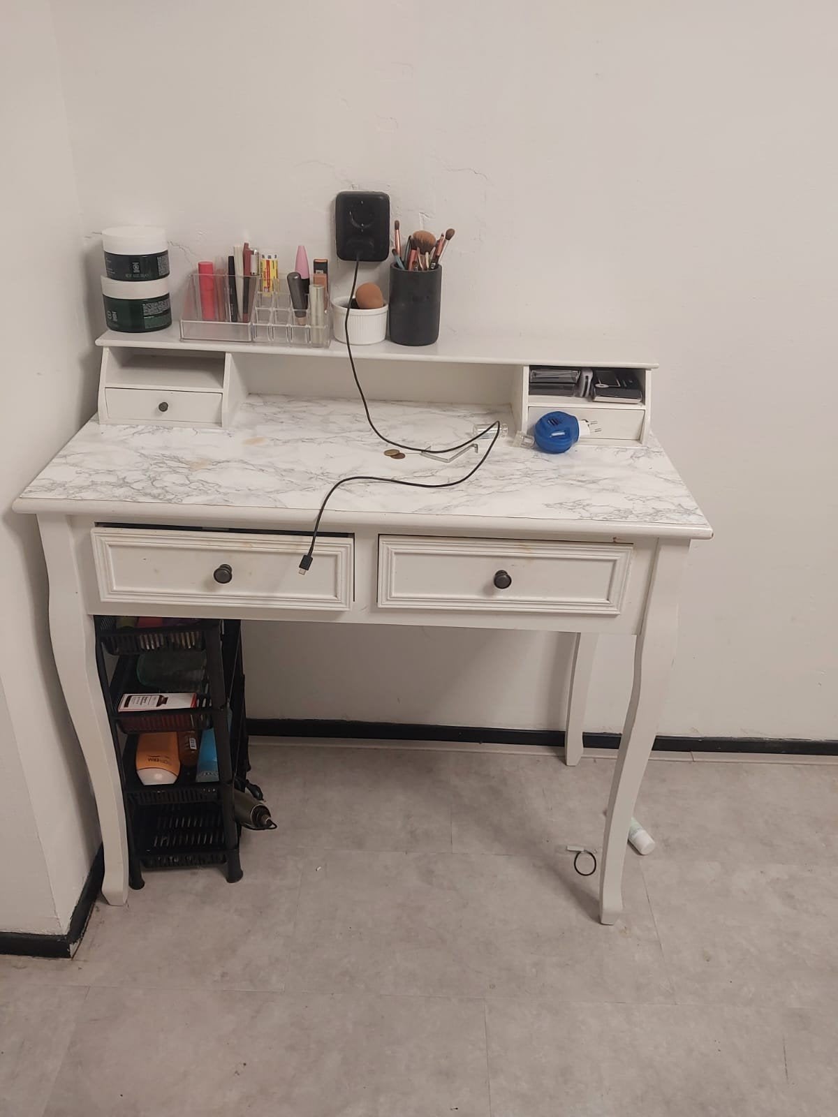 make up tafel  met marmerlook blad - opknapper, Ophalen, Met lades, Gebruikt, Hout