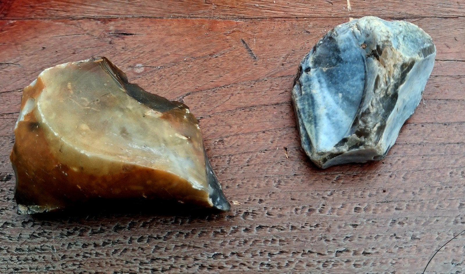 2 Prachtige Vuursteen / Chert Stukken (Bruin & Blauwgrijs), Ophalen of Verzenden