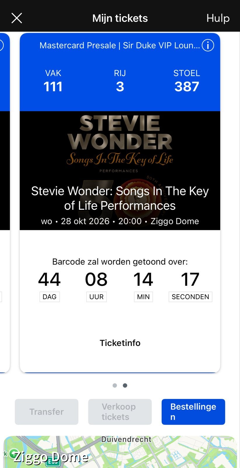 2 STEVIE WONDER Ziggo VIP tickets 28 oktober! VAK 111 rij 3, Twee personen, Oktober