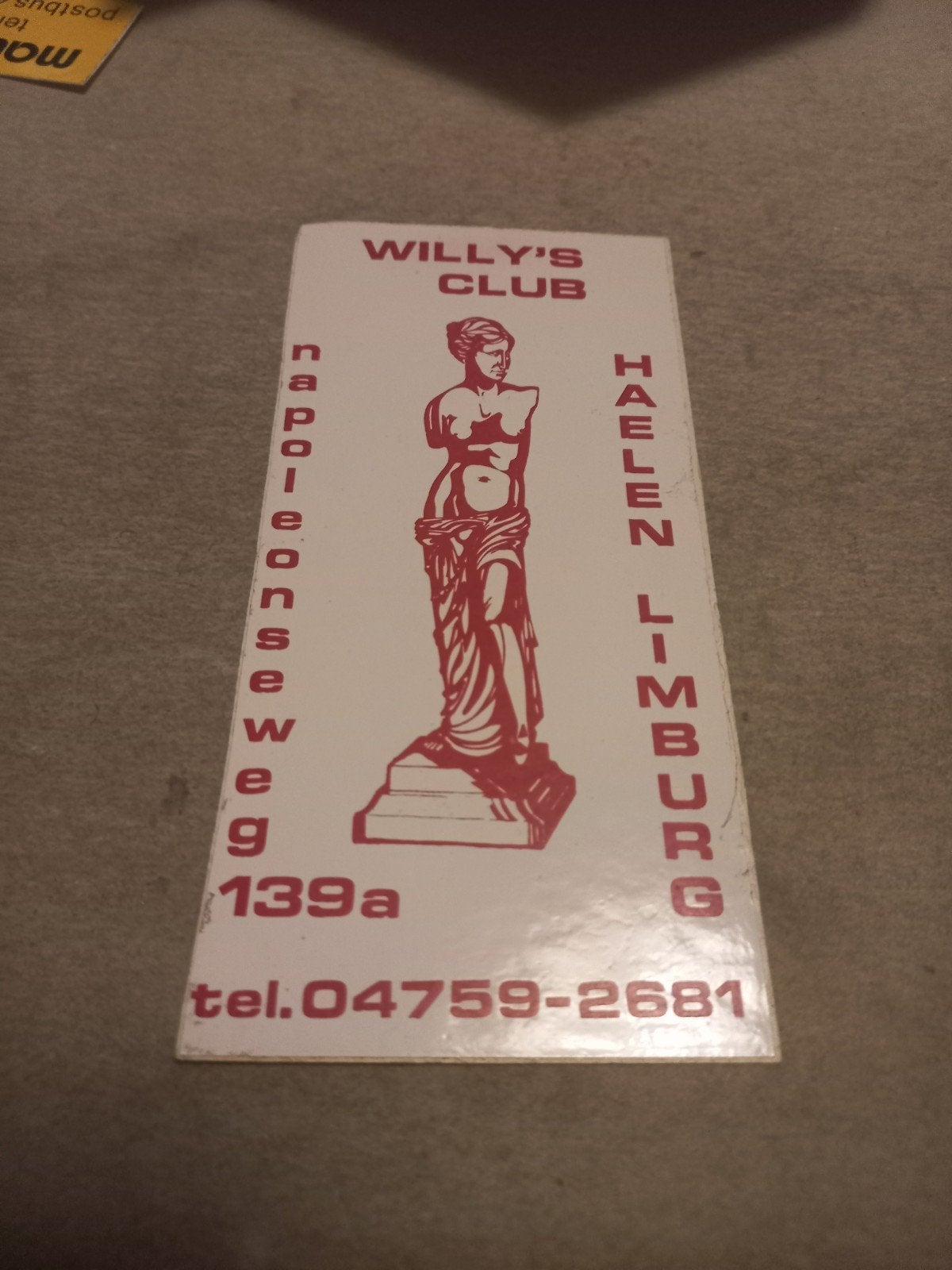 Willy's Club Haelen Limburg Reclamesticker, Verzamelen, Ophalen of Verzenden, Gebruikt