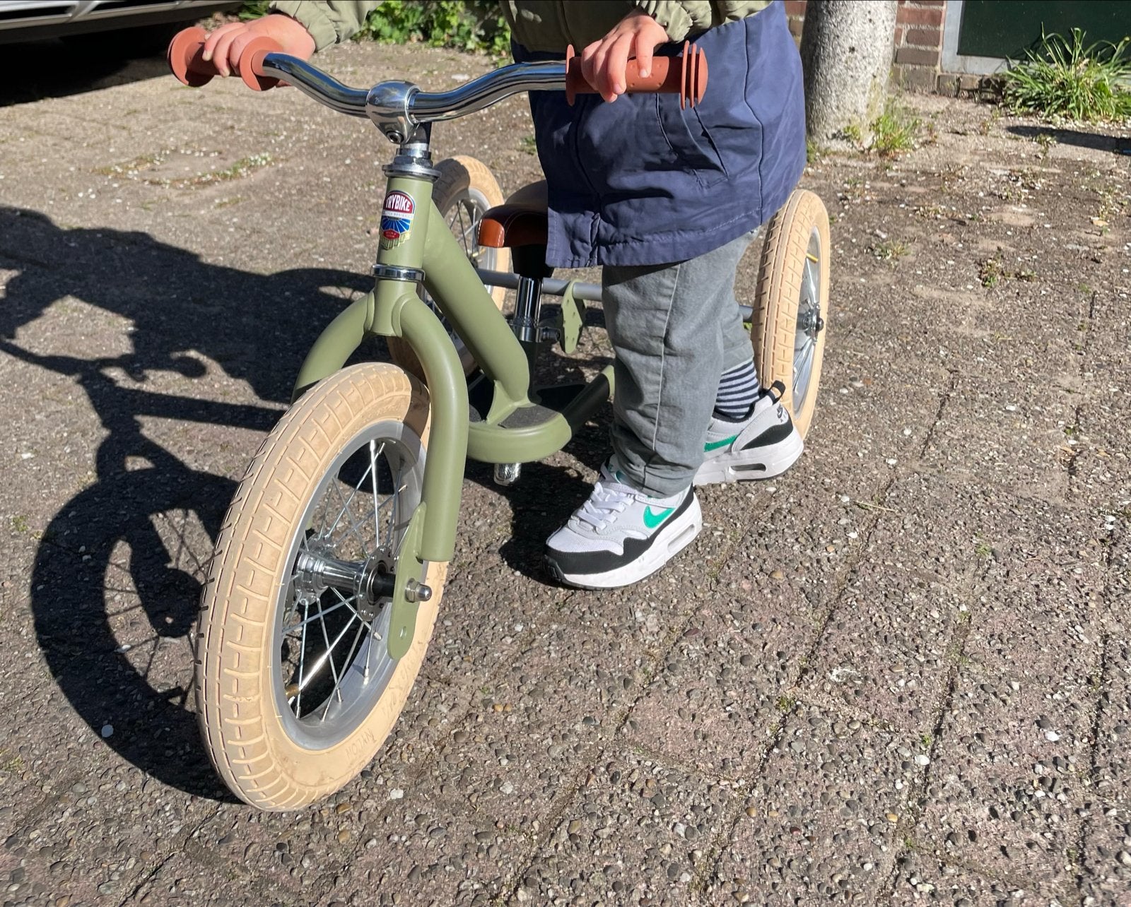 Trybike Steel 2-in-1 Loopfiets Vintage Groen Mat - Bruin, Ophalen of Verzenden, Gebruikt, 16 tot 20 inch