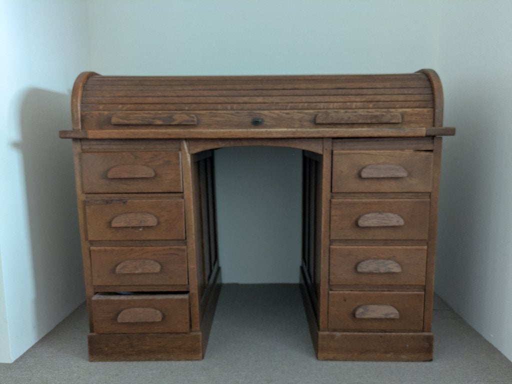 Antiek Rolluikbureau (circa 1910), Huis en Inrichting, Ophalen, Gebruikt, 120 cm, Hout
