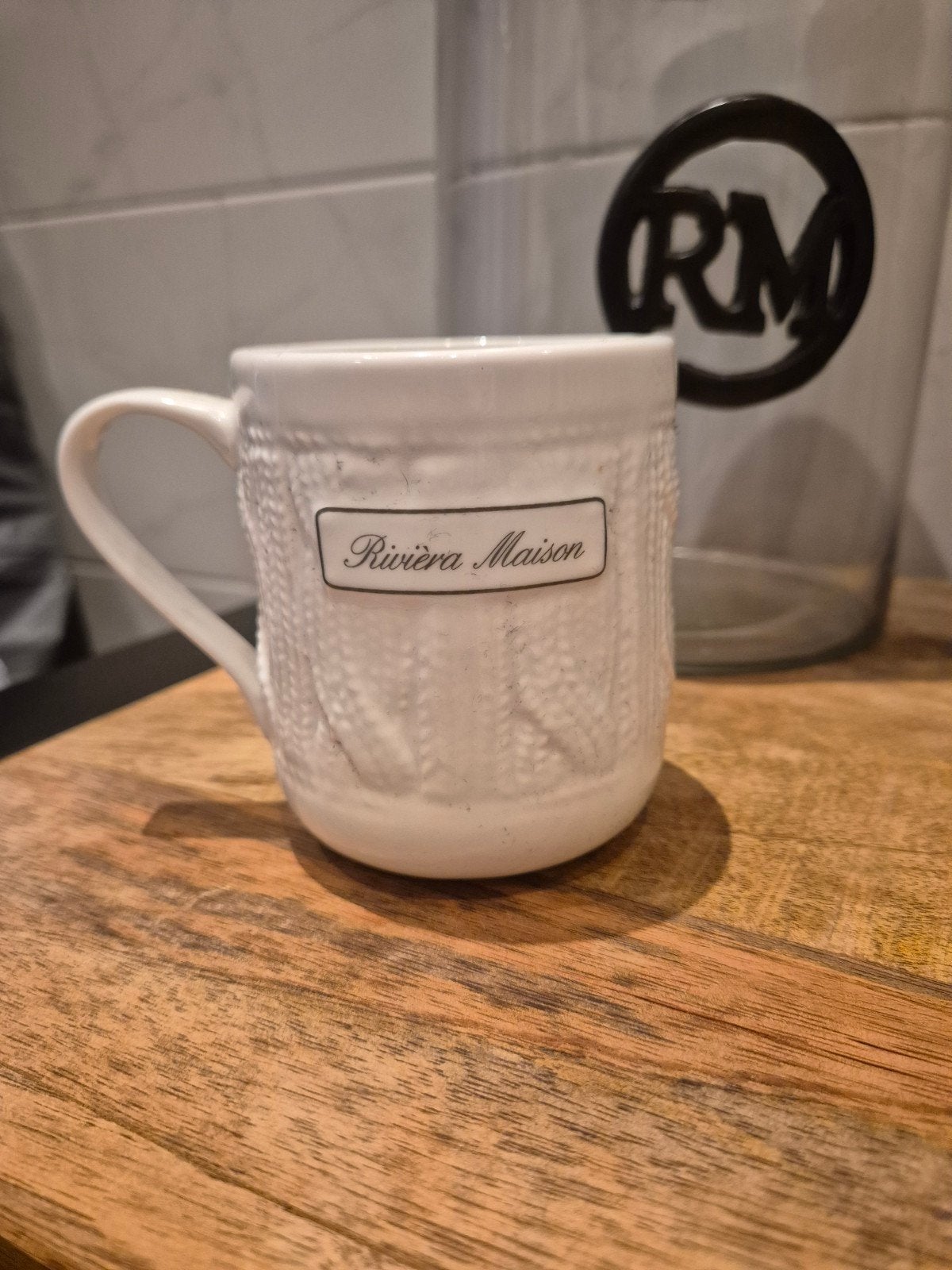 Riviera Maison Mok - Gebreid Patroon, Huis en Inrichting, Overige merken, Keramiek, Landelijk/Boerenbont, Zo goed als nieuw