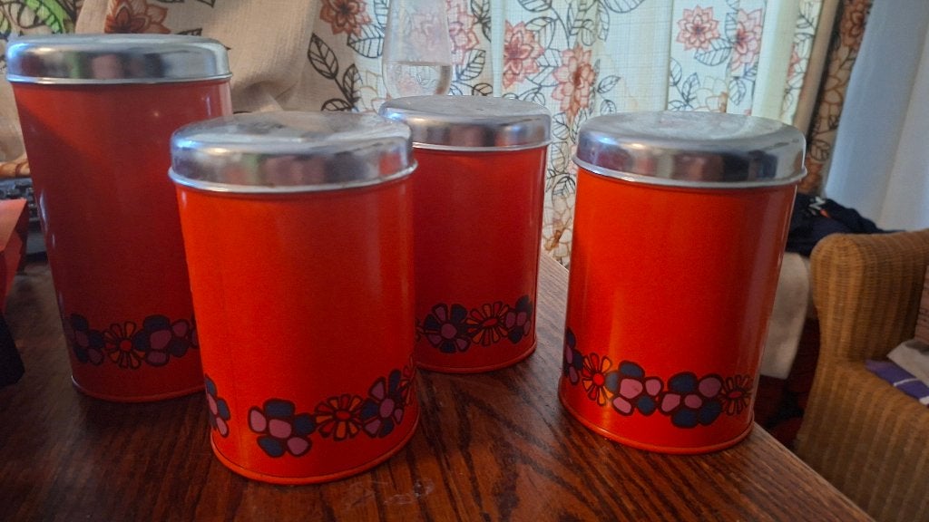 Brabantia bussen 3x koffiebus 1x biscuit, Gebruikt, Ophalen of Verzenden, Voorraadpot, Metaal