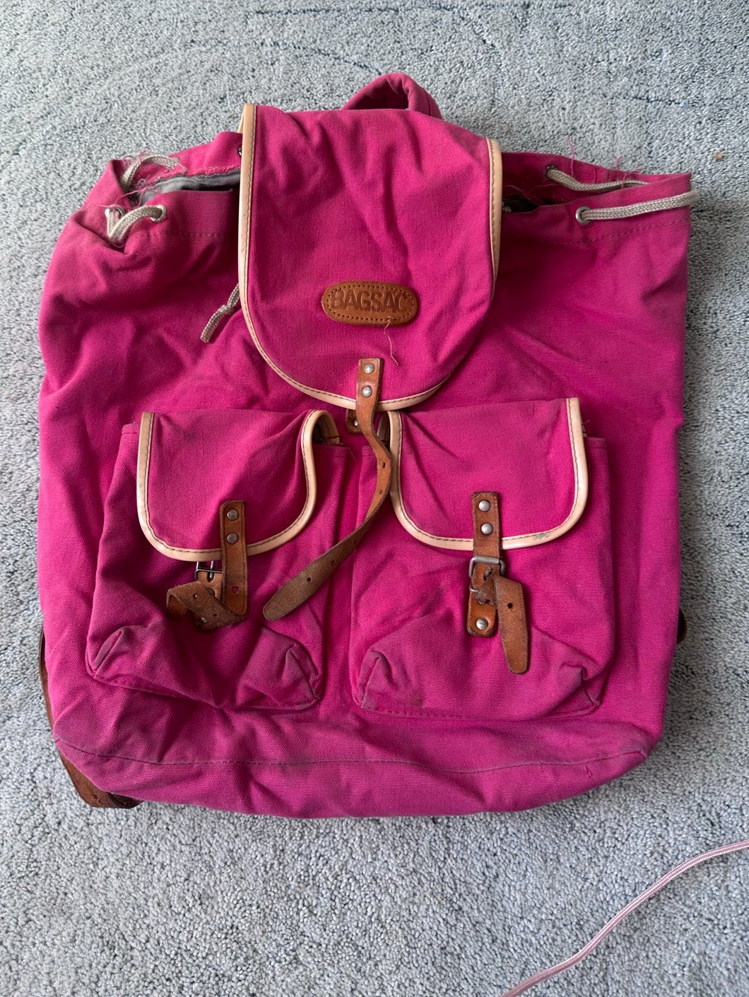 Vintage roze schooltas / rugzak uit de jaren 90 - Bagsac, Rugtas, 40 tot 50 cm, Ophalen of Verzenden, Roze