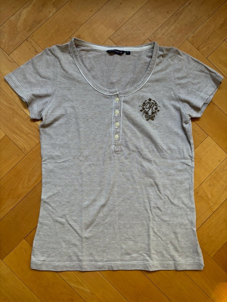 River woods shirt wit grijs/bruin gestreept maat s knoopjes!, Meerkleurig, River Woods, Ophalen of Verzenden, Zo goed als nieuw