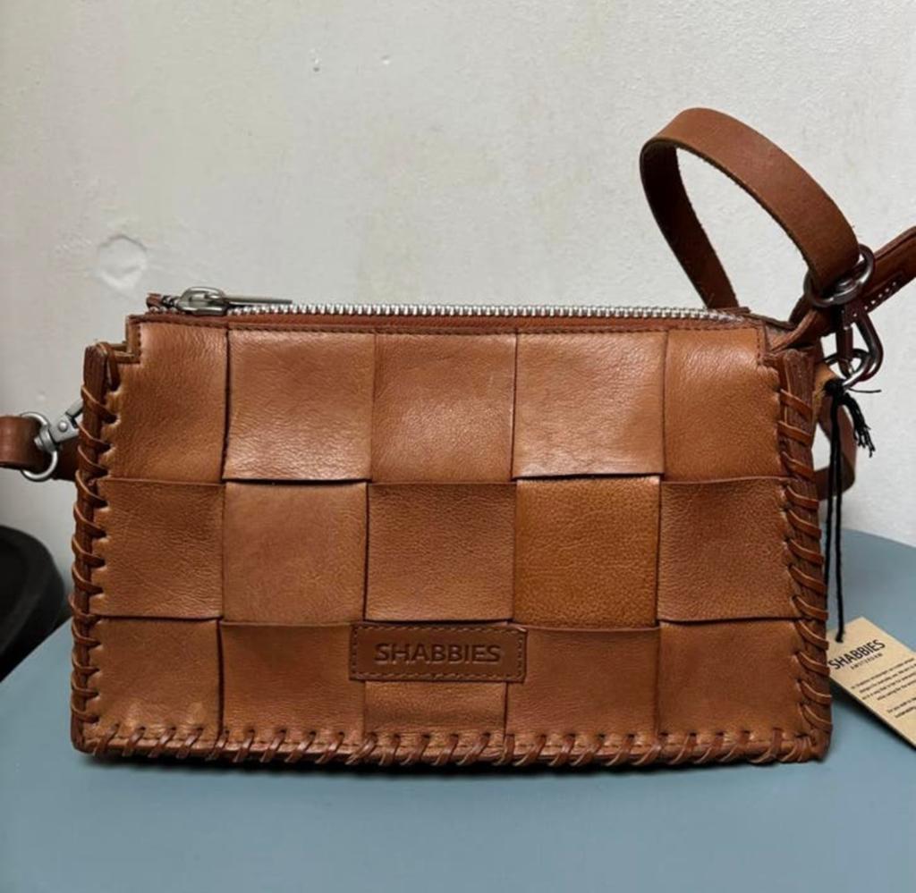 Shabbies Amsterdam tas bruin cognac gevlochten leer, Verzenden, Nieuw, Bruin