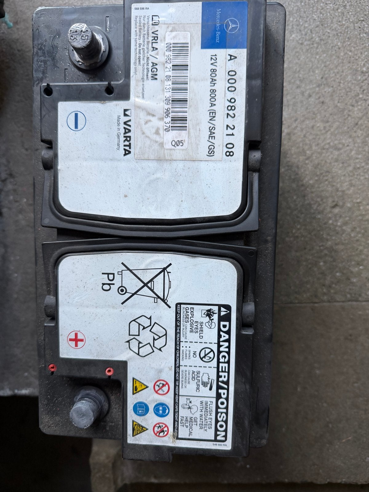 Mercedes-Benz VARTA AGM Accu 12V 80Ah 800A, Gebruikt, Mercedes-Benz